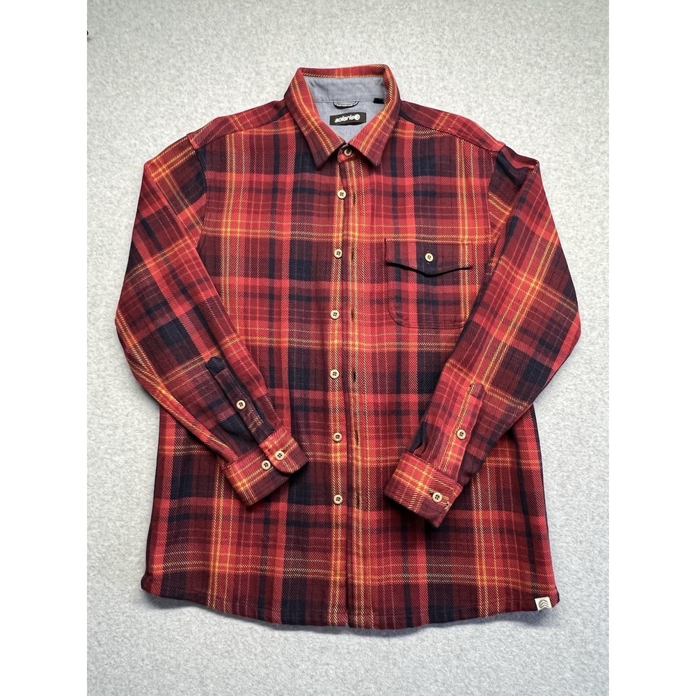 Solaris Men's Large Heavy Flannel Shacket Long Sleeve Plaid Button Down Red Pkt